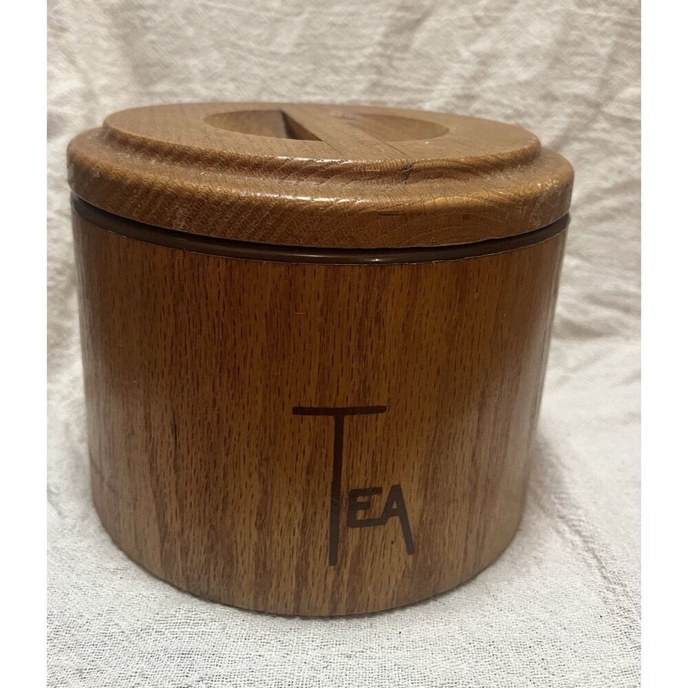 CORNWALL TEA Canister Danish Oak Wood Grain MCM Vintage